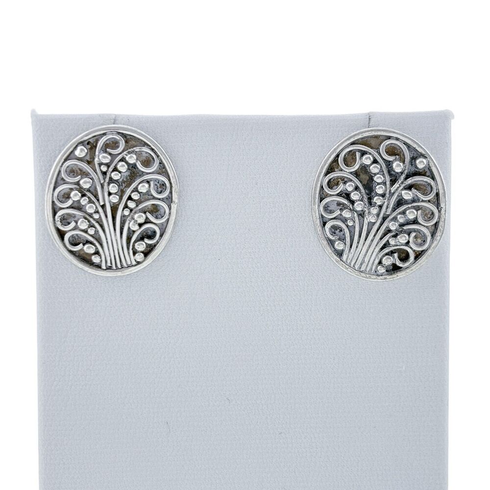 Vintage PTI Sterling Silver 925 2.1cm Oval Filigree Pierced Earrings
